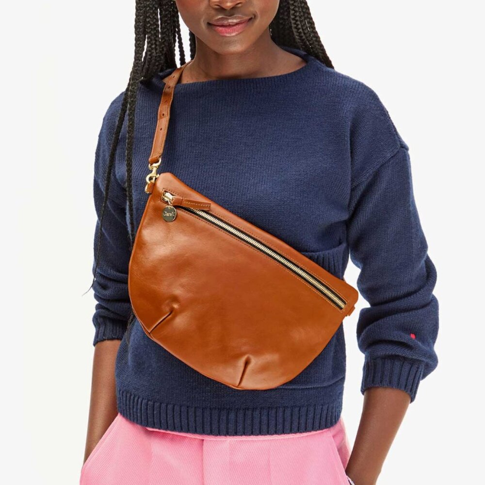 Clare V Grande Fanny in Miel with Black and Cream Strap